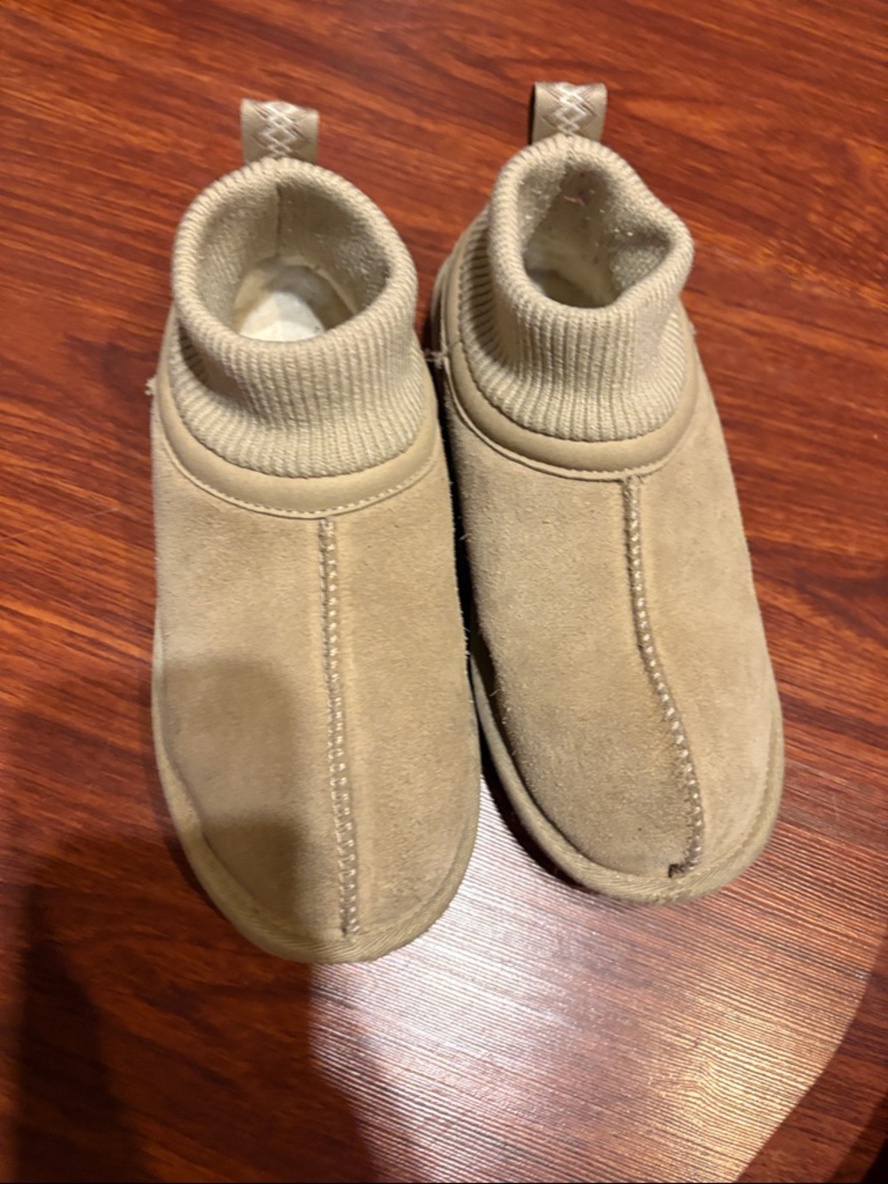 UGG Kids Tan Slip-On Suede Cozy Booties